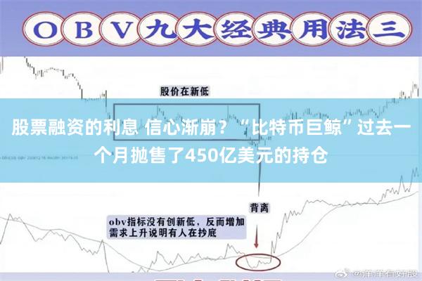 股票融资的利息 信心渐崩？“比特币巨鲸”过去一个月抛售了450亿美元的持仓